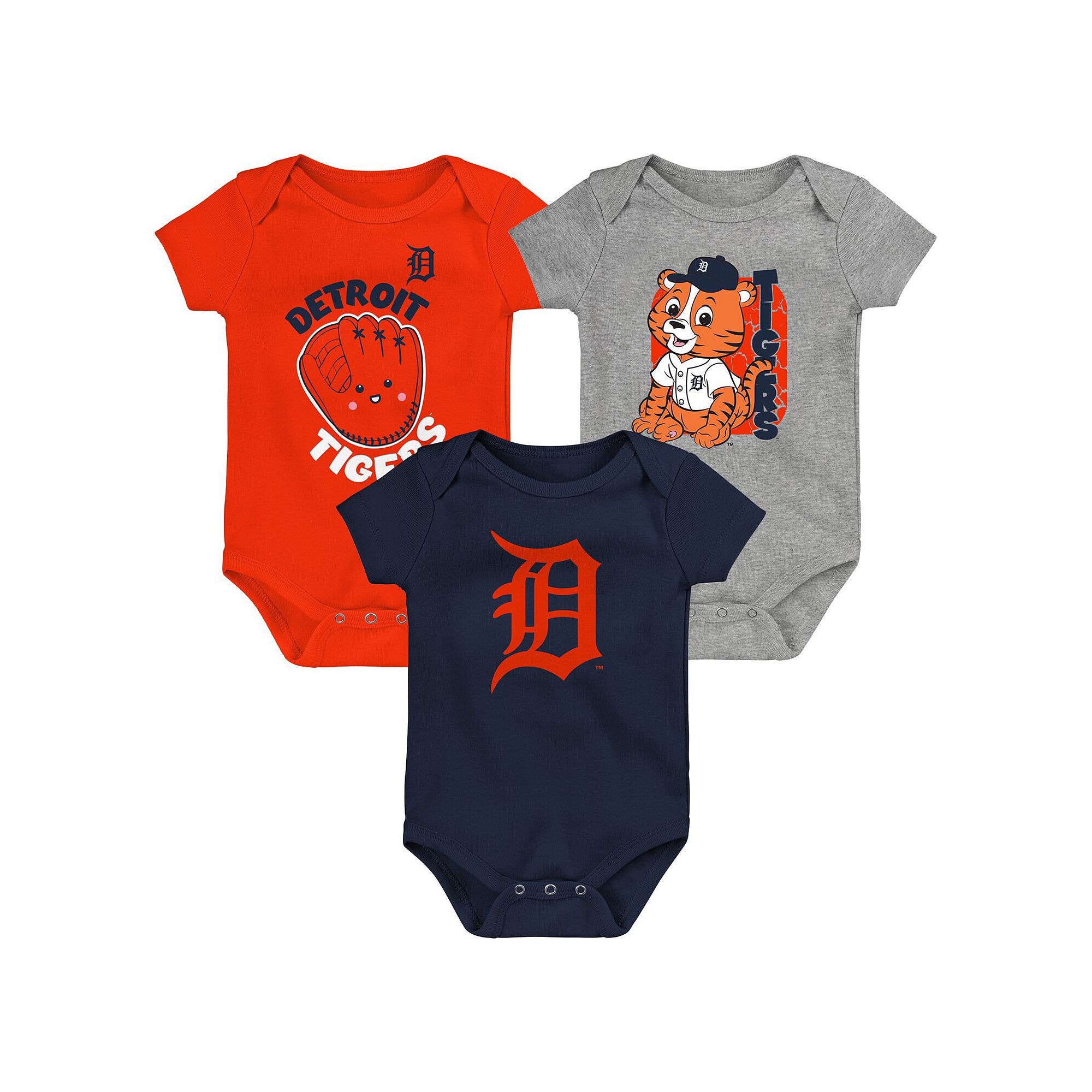 Infant Navy/Orange/Heathered Gray Detroit Tigers 3-Pack Change Up Bodysuit 