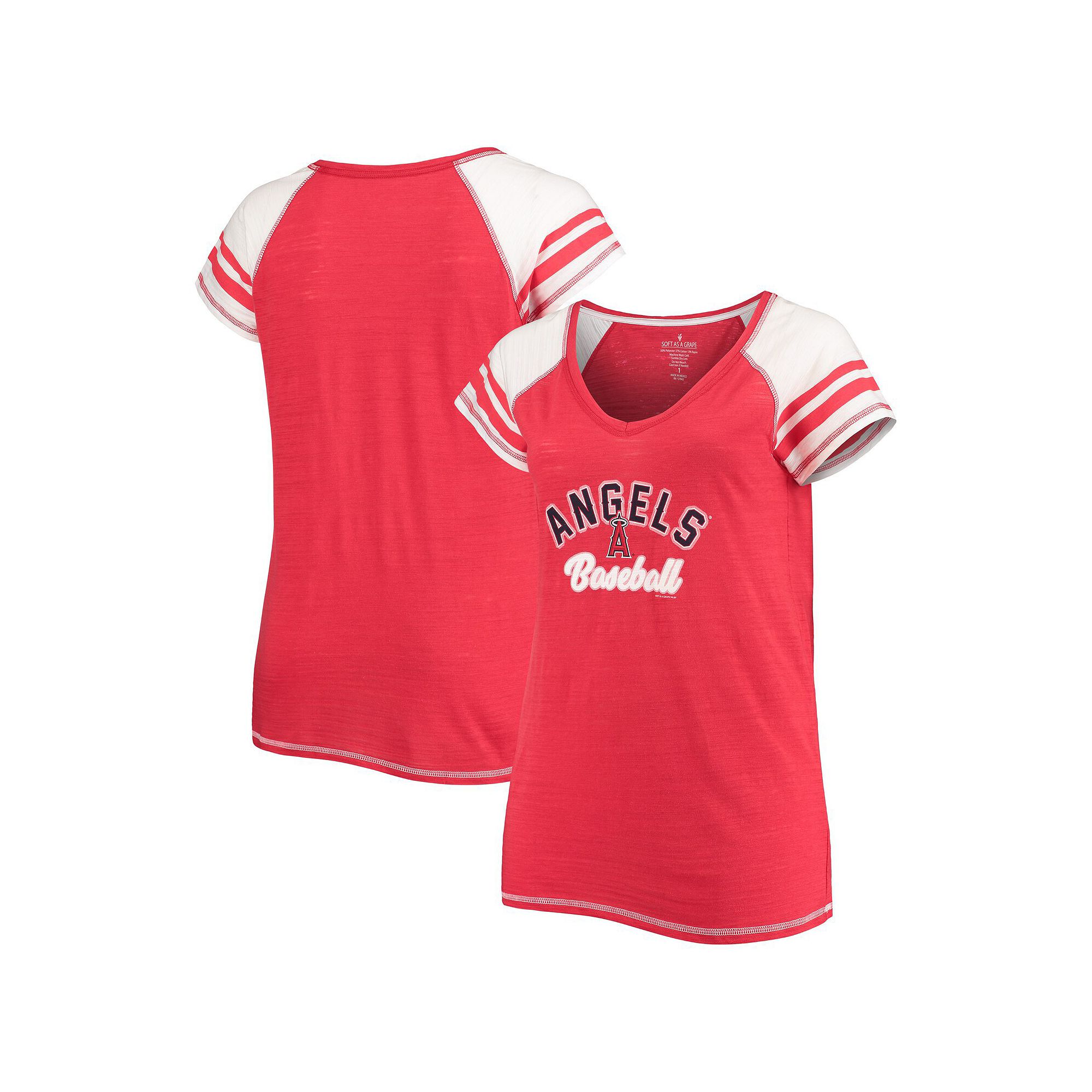 Womens Soft as a Grape Red Los Angeles Angels Curvy Colorblock Tri-Blend R