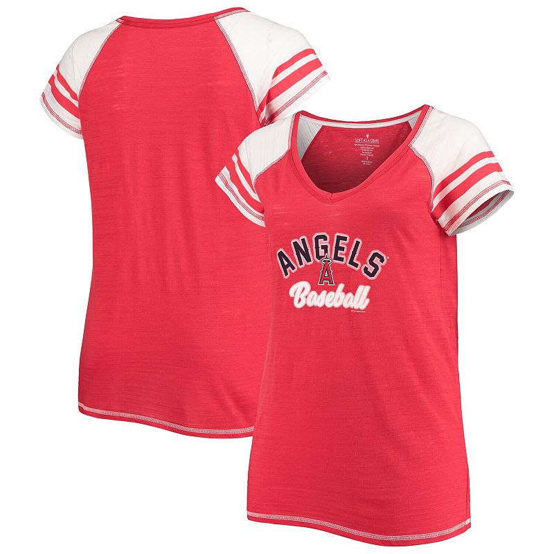 Womens Soft as a Grape Red Los Angeles Angels Curvy Colorblock Tri-Blend R