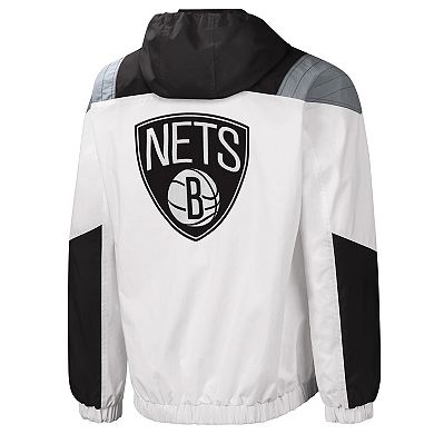 Men's Starter White Brooklyn Nets Striker Crinkle Half-Zip Hoodie Jacket