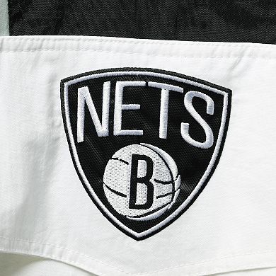 Men's Starter White Brooklyn Nets Striker Crinkle Half-Zip Hoodie Jacket
