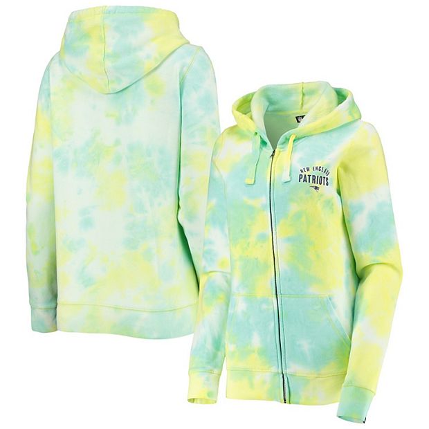 Women's New Era White New England Patriots Ice-Dye Full-Zip Hoodie