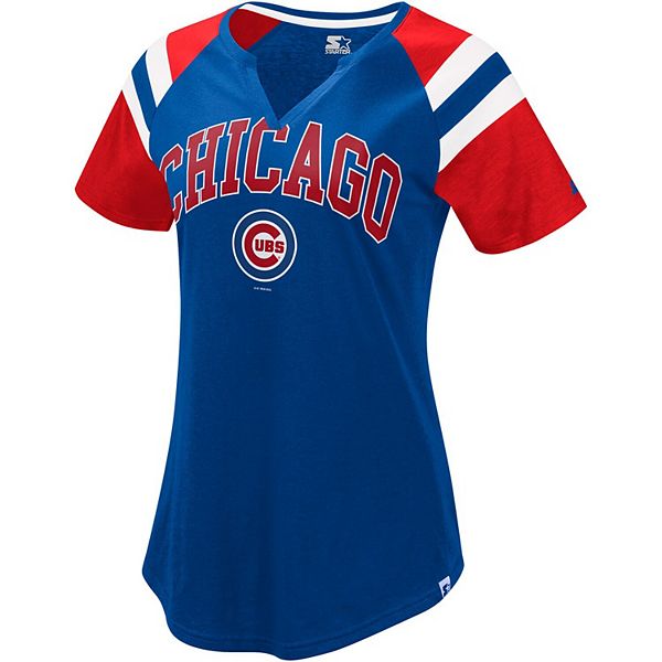 Women's Chicago Cubs White/Royal Plus Size Notch Neck T-Shirt
