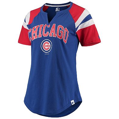 Women's Starter Royal/Red Chicago Cubs Game On Notch Neck Raglan T-Shirt