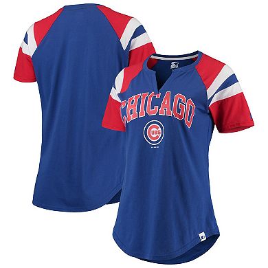 Women's Starter Royal/Red Chicago Cubs Game On Notch Neck Raglan T-Shirt