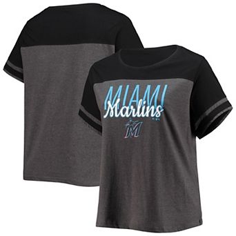 Women's Heathered Charcoal/Black Miami Marlins Plus Size Colorblock T-Shirt