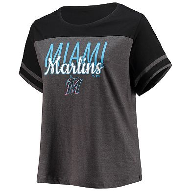 Women's Heathered Charcoal/Black Miami Marlins Plus Size Colorblock T-Shirt