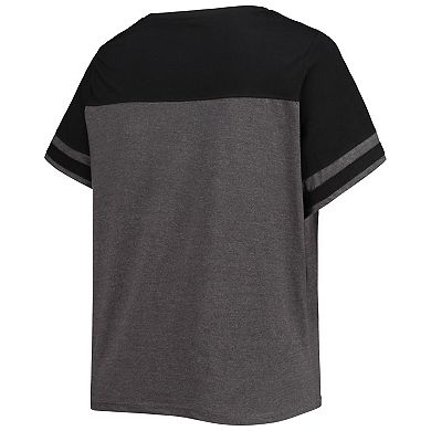 Women's Heathered Charcoal/Black Miami Marlins Plus Size Colorblock T-Shirt