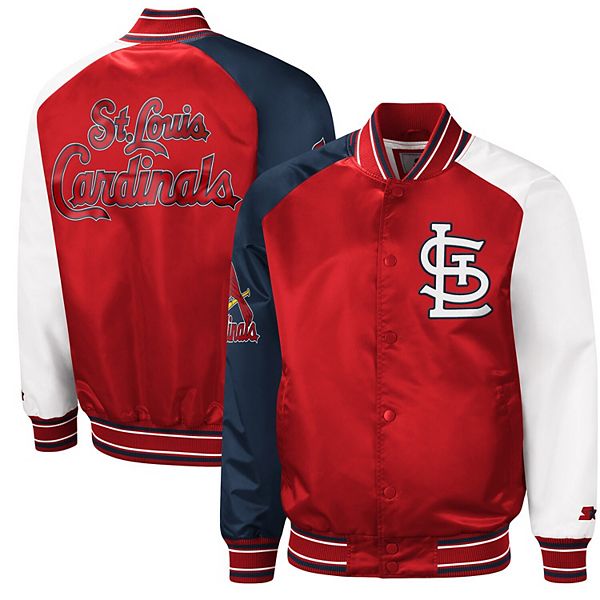 Men's Starter Red/Navy St. Louis Cardinals Reliever Varsity Satin Raglan  Full-Snap Jacket