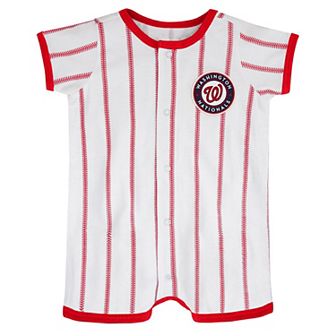 Infant White Washington Nationals Pinstripe Power Hitter Romper