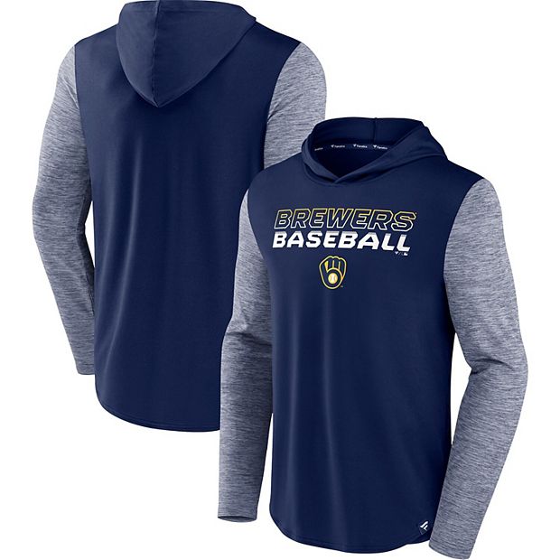 Buy the Mens Gray Blue Milwaukee Brewers Long Sleeve Pullover T