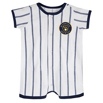 Infant White Milwaukee Brewers Pinstripe Power Hitter Romper