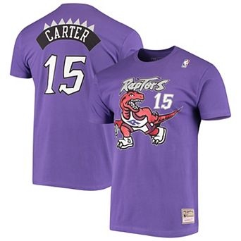 Men's Mitchell & Ness Vince Carter Purple Toronto Raptors Hardwood Classics Stitch Name & Number T-Shirt