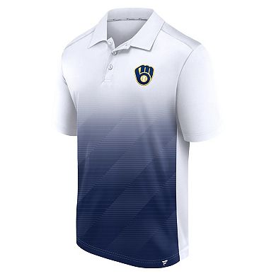 Men's Fanatics Branded White/Navy Milwaukee Brewers Iconic Parameter Sublimated Polo