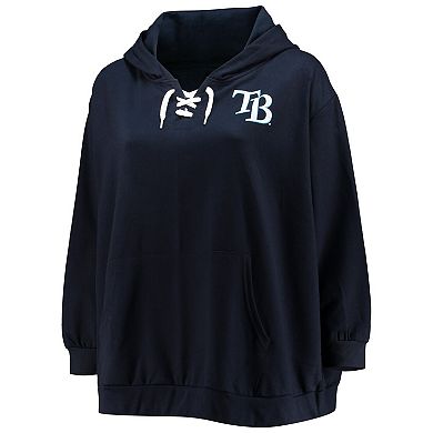Women's Navy Tampa Bay Rays Plus Size Lace-Up V-Neck Pullover Hoodie