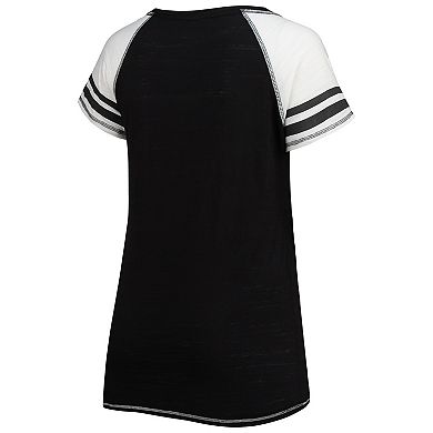 Women's Soft as a Grape Black Miami Marlins Curvy Colorblock Tri-Blend Raglan V-Neck T-Shirt