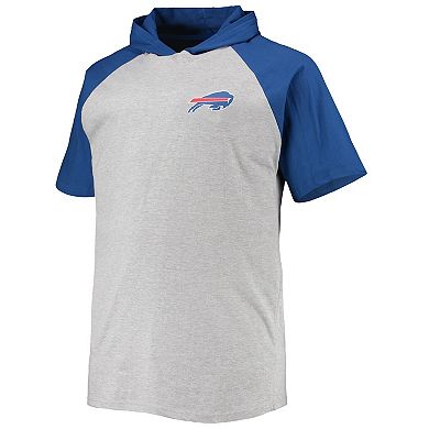 Men's Heathered Gray/Royal Buffalo Bills Big & Tall Raglan Short Sleeve Pullover Hoodie