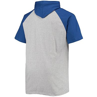 Men's Heathered Gray/Royal Buffalo Bills Big & Tall Raglan Short Sleeve Pullover Hoodie