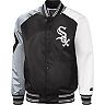 Men's Starter Black/Silver Chicago White Sox Reliever Varsity Satin Raglan Full-Snap Jacket