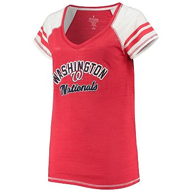 Women's Soft as a Grape Red Washington Nationals Curvy Colorblock Tri-Blend Raglan V-Neck T-Shirt