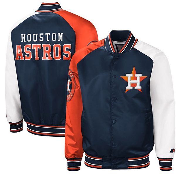 Men's Starter Navy/Orange Houston Astros Reliever Varsity Satin Raglan  Full-Snap Jacket