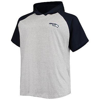 Men's Heathered Gray/College Navy Seattle Seahawks Big & Tall Raglan Short Sleeve Pullover Hoodie