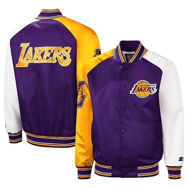 Youth Starter Purple Los Angeles Lakers Raglan Full-Snap Varsity Jacket