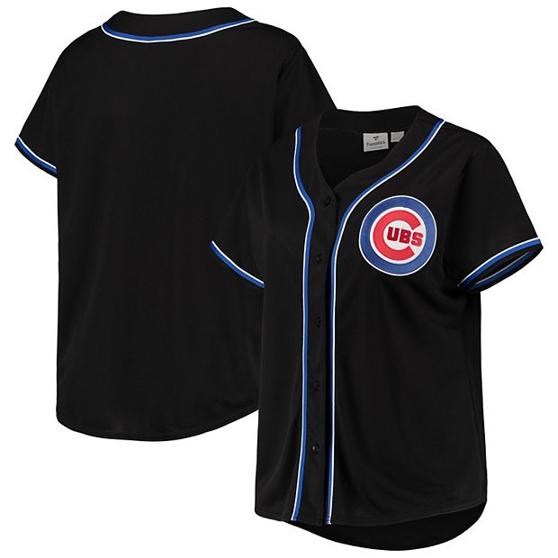 Women's Black/Royal Chicago Cubs Plus Size Pop Fashion Button-Up