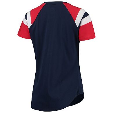 Women's Starter Navy/Red Cleveland Guardians Game On Notch Neck Raglan T-Shirt