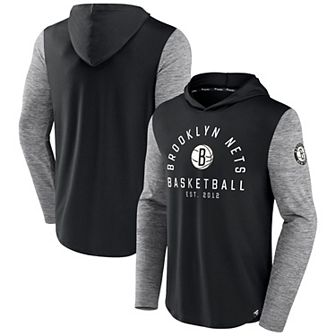 Men's Fanatics Branded Black/Heathered Charcoal Brooklyn Nets Deep Rotation Performance Pullover Hoodie