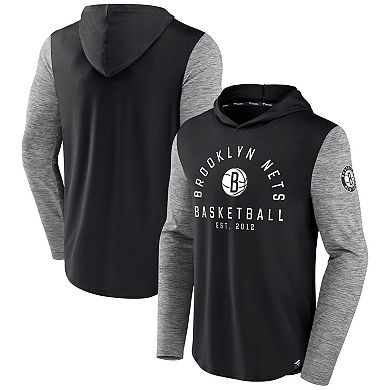 Men's Fanatics Branded Black/Heathered Charcoal Brooklyn Nets Deep Rotation Performance Pullover Hoodie