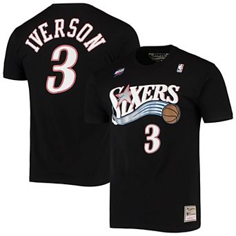 Men's Mitchell & Ness Allen Iverson Black Philadelphia 76ers Hardwood Classics Stitch Name & Number T-Shirt