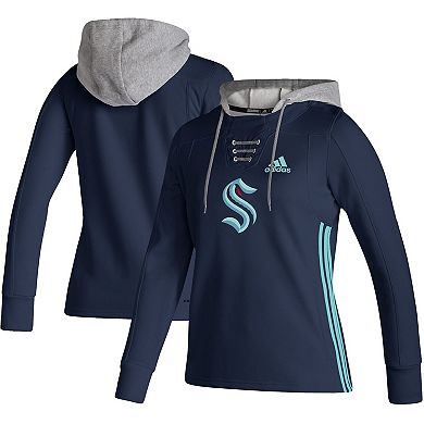 Women's adidas Deep Sea Blue Seattle Kraken Skate Lace AEROREADY Pullover Hoodie