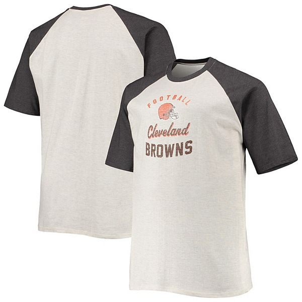 Men's Oatmeal/Heathered Charcoal Cleveland Browns Big & Tall Raglan T-Shirt