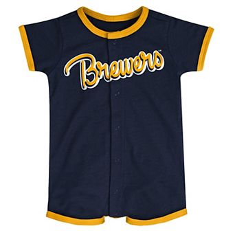 Newborn & Infant Navy Milwaukee Brewers Stripe Power Hitter Romper