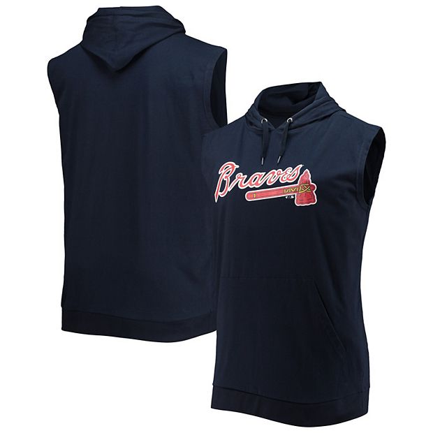 Men's Navy Atlanta Braves Jersey Muscle Sleeveless Pullover Hoodie