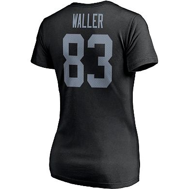 Women's Fanatics Branded Darren Waller Black Las Vegas Raiders Player Icon Name & Number V-Neck T-Shirt
