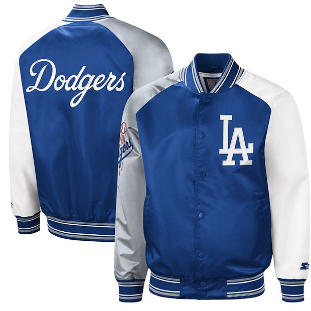 Men's Starter Gray Los Angeles Dodgers Home Game Satin Full-Snap Varsity Jacket Size: Large