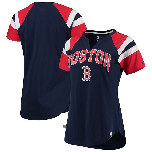 Boston Red Sox Women's Plus Size Notch Neck T-Shirt - White/Navy