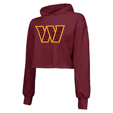 Women's Majestic Threads Burgundy Washington Commanders Bling Tri-Blend Cropped Pullover Hoodie