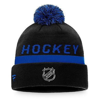 Men's Fanatics Branded Black Toronto Maple Leafs Authentic Pro Locker Room Alt Logo Cuffed Knit Hat with Pom