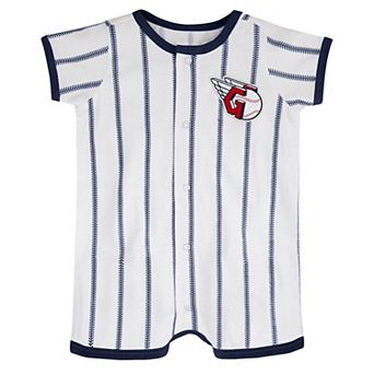 Newborn White/Navy Cleveland Guardians Power Hitter Short Sleeve Jumper