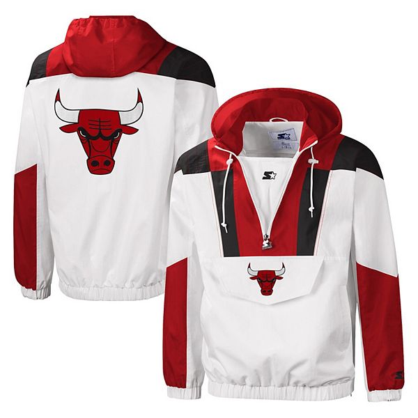 Men's Starter White Chicago Bulls Striker Crinkle Half-Zip Hoodie Jacket
