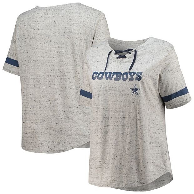 Women's Heathered Gray Dallas Cowboys Plus Size Lace-Up V-Neck T-Shirt