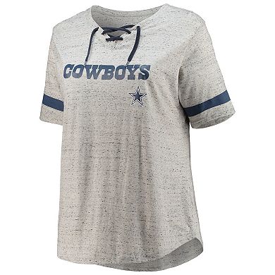 Women's Heathered Gray Dallas Cowboys Plus Size Lace-Up V-Neck T-Shirt