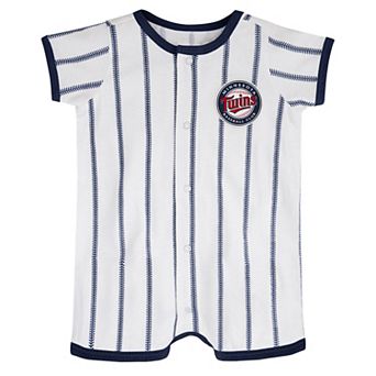 Newborn White/Navy Minnesota Twins Power Hitter Short Sleeve Jumper