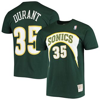 Men's Mitchell & Ness Kevin Durant Green Seattle SuperSonics Hardwood Classics Stitch Name & Number T-Shirt