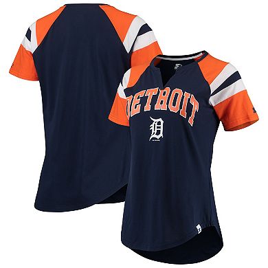 Women's Starter Navy/Orange Detroit Tigers Game On Notch Neck Raglan T-Shirt
