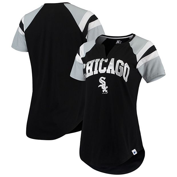 Women's Starter Black/Silver Chicago White Sox Game on Notch Neck Raglan T-Shirt Size: Small