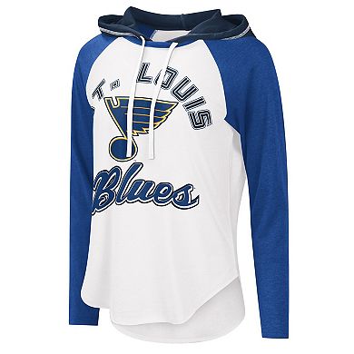 Women's G-III Sports by Carl Banks White/Blue St. Louis Blues Sideline Raglan Long Sleeve Hoodie T-Shirt